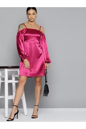 Chemistry Off-Shoulder Puff Sleeve Satin A-Line Dress