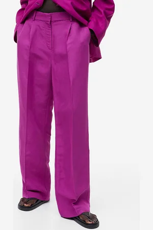 H&M Women Wide Linen-Blend Trousers