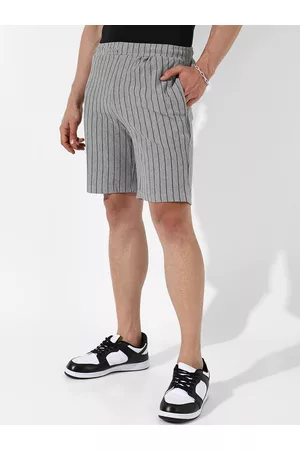 Campus Men Grey Pinstriped Cotton Sports Shorts