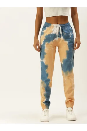 Bene Kleed Women Yellow & Blue Pure Cotton Tie and Dye Cargos Joggers