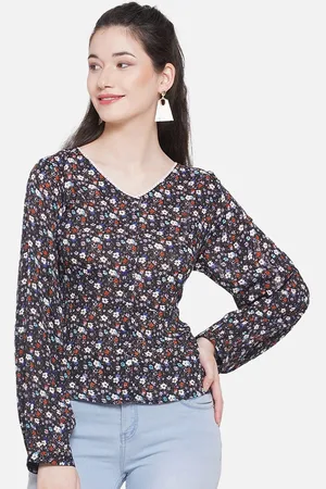 bellamia Floral Printed V-Neck Long Sleeves Top