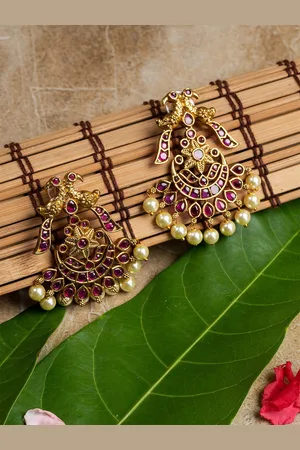 HOUSE OF ARLI Gold-Plated Peacock Shaped Chandbalis Earrings