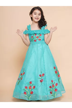 Bhama Girls Floral Embroidered Cold-Shoulder Maxi Dress