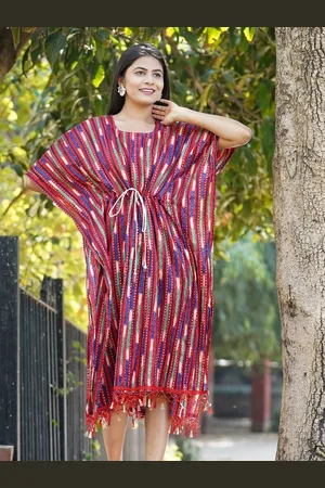 Kesarya Ethnic Motifs Printed Kimono Sleeves Kaftan Dress