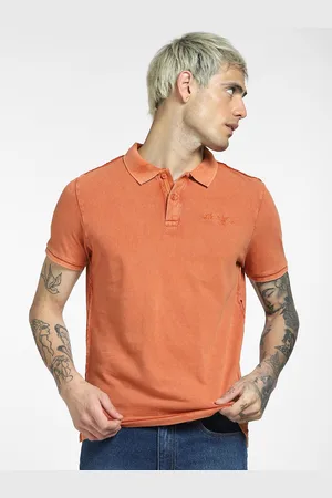 JACK & JONES Men Orange Printed Polo T-shirt