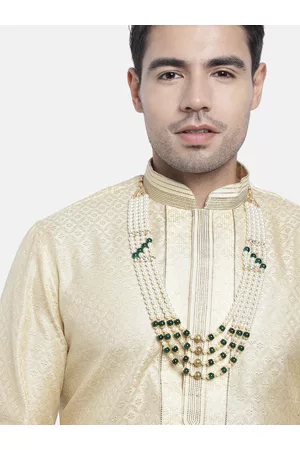 I Jewels Men White & Green Gold-Plated Layered Necklace