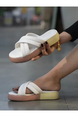 Shoetopia Textured Open Toe Flatform Heels