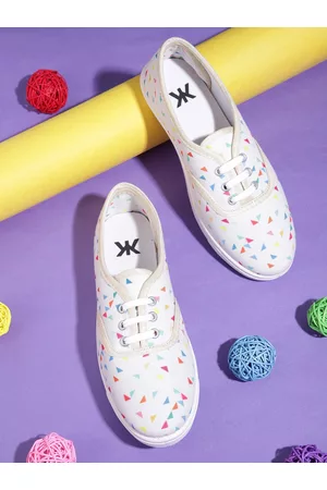 Kook N Keech Women Off-White Printed Sneakers