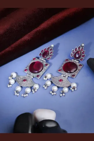 Adwitiya Collection Adwitiya Silver-Plated Collection Oxidised Classic Drop Earrings