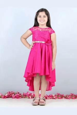 Toy Balloon Kids Girls Floral Embroidered High Low Net Fit & Flare Dress