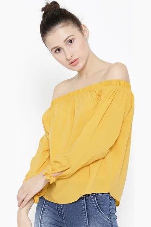 Sera Women Yellow Solid Off-Shoulder Top