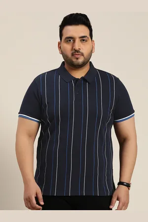 Sztori Men Plus Size Striped Polo Collar T-shirt