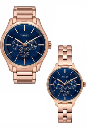 Timex Pack Of 2 Brass Dial & Stainless Steel Straps Analogue Couples Watch TW00PR290