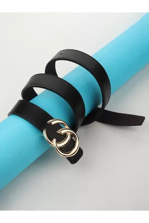 DressBerry Women Black Synthetic Leather Push Pin Belt