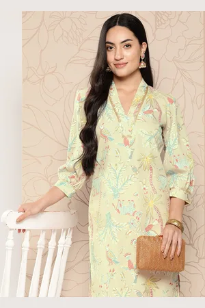 Ahalyaa Women Floral Printed Gotta Patti Crepe Kurta