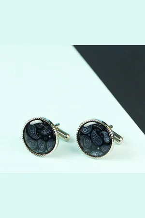 Tossido Men Black & Steel Printed Cufflink