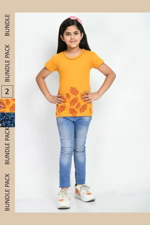 IndiWeaves Girls Pack Of 2 Printed Pure Cotton T-shirt
