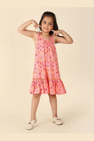 Fabindia Girls Floral Print A-Line Midi Dress
