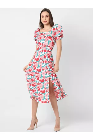 Campus Multicoloured Floral Net A-Line Midi Dress