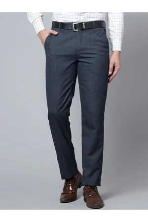 Buy Men Navy Slim Fit Solid Flat Front Formal Trousers Online - 729643 |  Louis Philippe