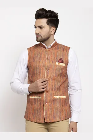 KLOTTHE Men Blue & Orange Woven Design Nehru Jacket