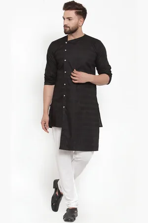 KLOTTHE Men Black Solid Asymmetric Kurta