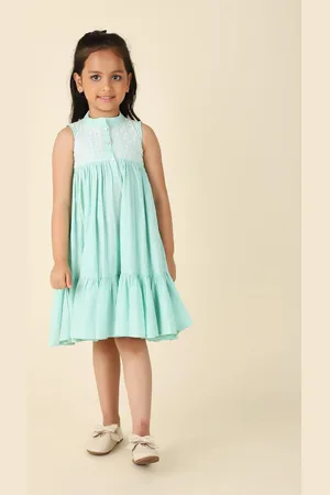 Fabindia Girls Embroidered Fit and Flare Dress
