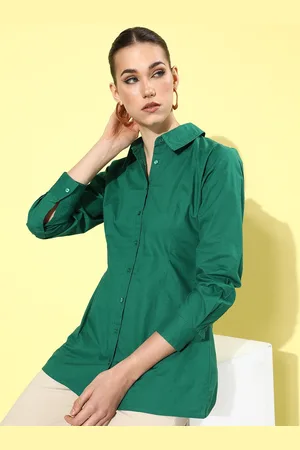 Roadster The Lifestyle Co. Lush Green Pure Cotton Longline Pret A Party Soul Ties Shirt