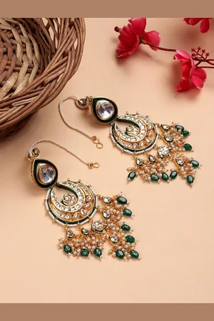 AURAA Trends Gold-Plated Classic Beaded Drop Earrings With Ear Chain