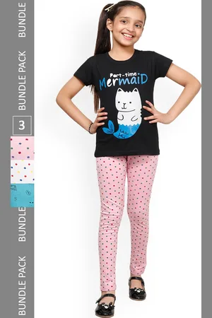 IndiWeaves Girls Pack Of 3 Printed Cotton Churidar-Length Leggings