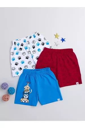 BUMZEE Infant Pack Of 3 Graphic Printed Mid Rise Knitted Cotton Shorts