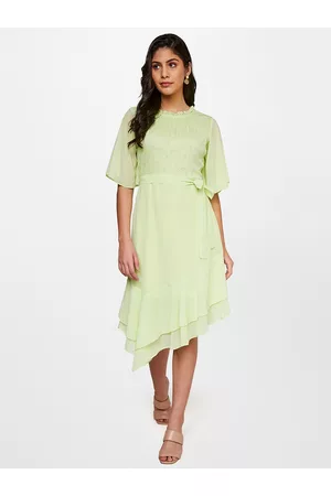 AND Floral Embroidered Flared Sleeve A-Line Midi Dress