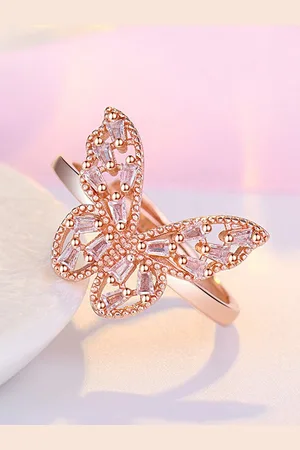 Myki Women Rose Gold- Plated CZ Stone Studded Sizzling Butterfly Adjustable Ring