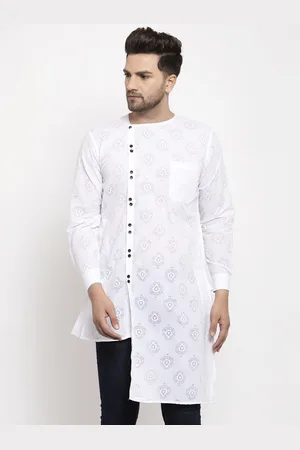 KLOTTHE Men White Woven Design Straight Kurta