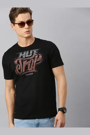 Huetrap Men Black Printed Round Neck T-shirt