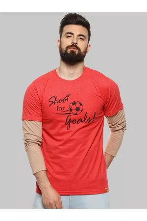 Campus Peach Typography Printed Round Neck Long Sleeves Cotton T-shirt