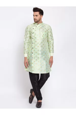 KLOTTHE Men Ethnic Pyjamas - Men Green Ethnic Motifs Printed Angrakha Straight Kurta & Pyjamas