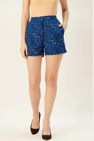 Sera Women Blue & Black Printed Regular Fit Shorts