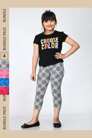 IndiWeaves Girls Pack Of 4 Printed Pure Cotton Capris