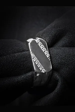 CLARA Men Rhodium-Plated CZ-Studded 925 Sterling Silver Finger Ring