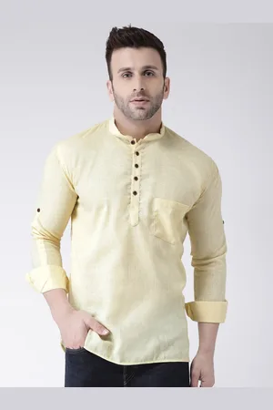 Hangup Men Yellow Solid Straight Kurta