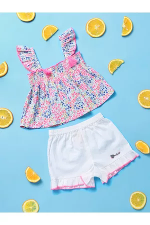 Nauti Nati Girls Printed Smocked Top with Shorts