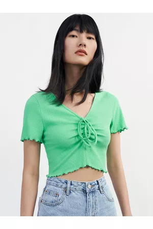 Urban Revivo Cotton Crop Lettuce Edge Top