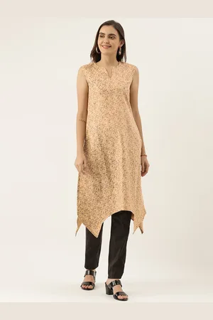Ethnovog Women Beige Brown Printed Made To Measure A-Line Kurta