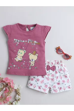 BUMZEE Girls Printed Pure Cotton T-shirt With Shorts
