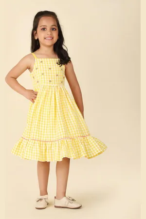 Fabindia Girls Checked Cotton Fit & Flared Dress