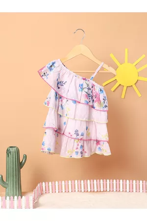 Nauti Nati Girls Floral Printed Shoulder Strap Layered A-Line Dress