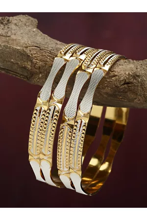 Zeneme Gold & Silver Dual Toned Set Of 4 Textured Bangles