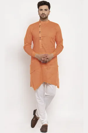KLOTTHE Men Orange Woven Design Straight Kurta