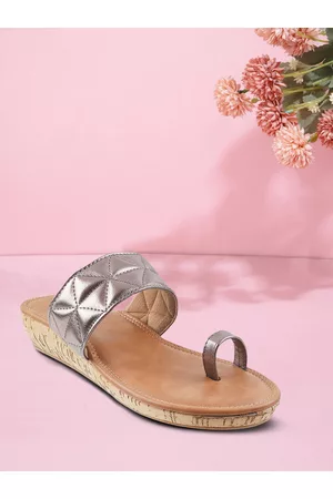 Metro Women Grey & Tan One Toe Wedge Sandal